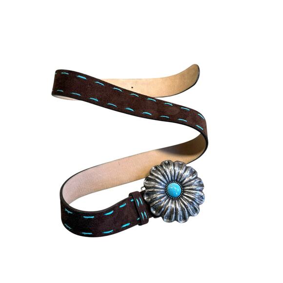 Streets Ahead Accessories - Streets Ahead vintage turquoise buckle southwestern leather suede belt medium